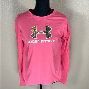 Under Armour Pink Long Sleeve Tee with Camo Logo Size Large
